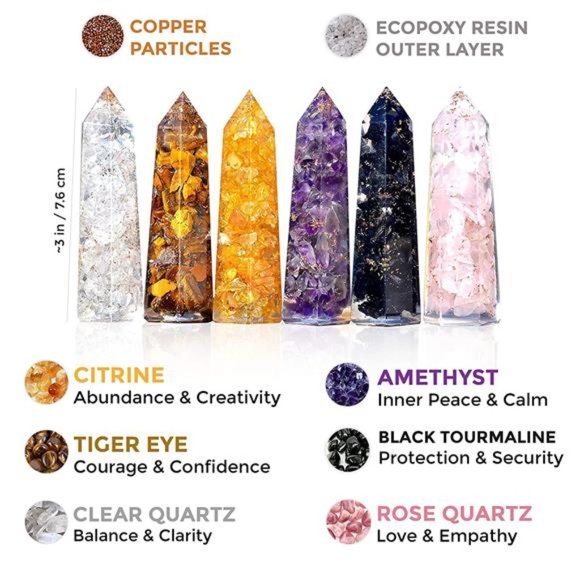 Healing Crystal Wand Set of 6 Orgonite – Includes 3” Amethyst Crystal - Picture 2 of 16